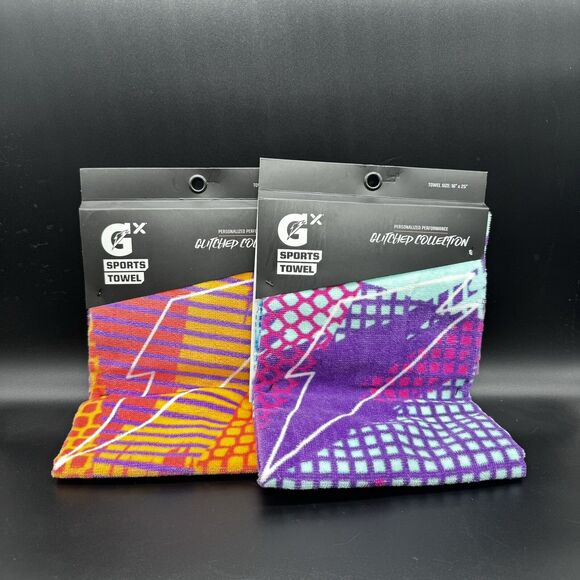 2 Pack Gatorade GX Athletic Sports Towel Glitched Collection Berry/orange 16x25 - Picture 1 of 3